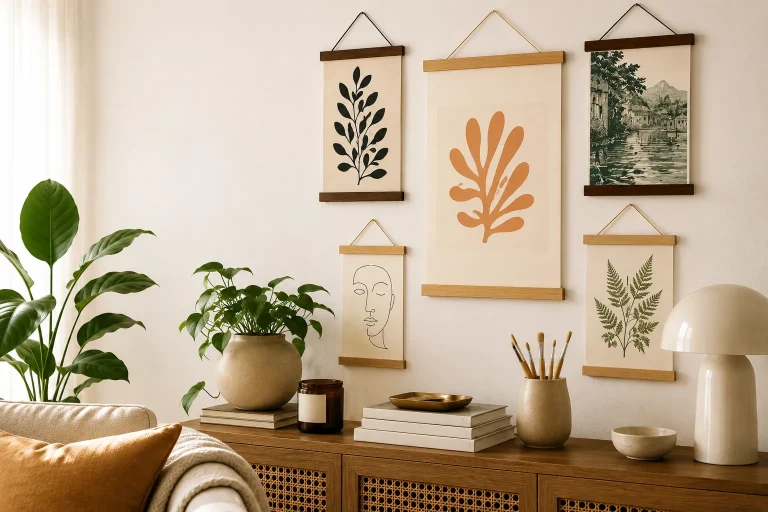 how to style magnetic poster hangers in an artful home