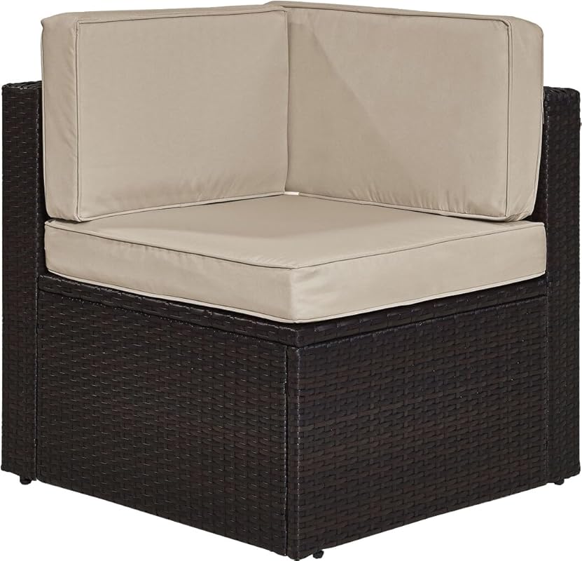 Crosley Furniture Palm Harbor corner outdoor sectional chair with wicker design and sand cushions