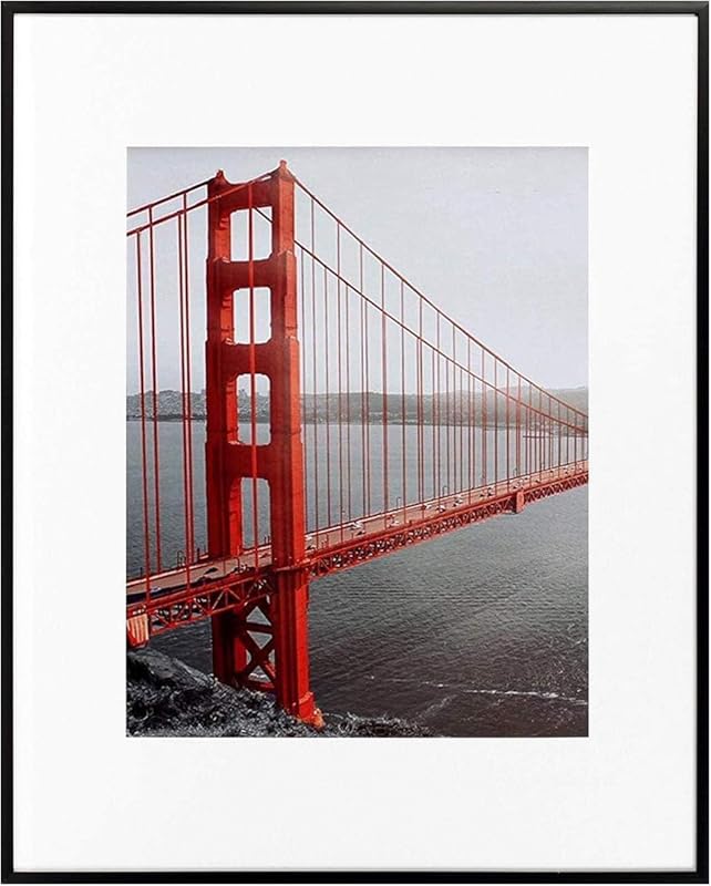 Frametory 11x14 Matte Black Aluminum Picture Frame with Ivory Mat and Real Glass
