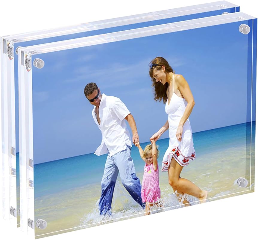 AMEITECH 4x6 Acrylic Picture Frames, Clear Double-Sided Magnetic Desktop Blocks, 2-Pack