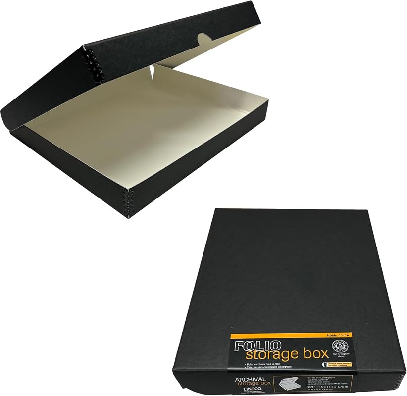 Lineco 11x14 Black Clamshell Archival Folio Storage Box, Acid-Free with Metal Edge, Pack of 2