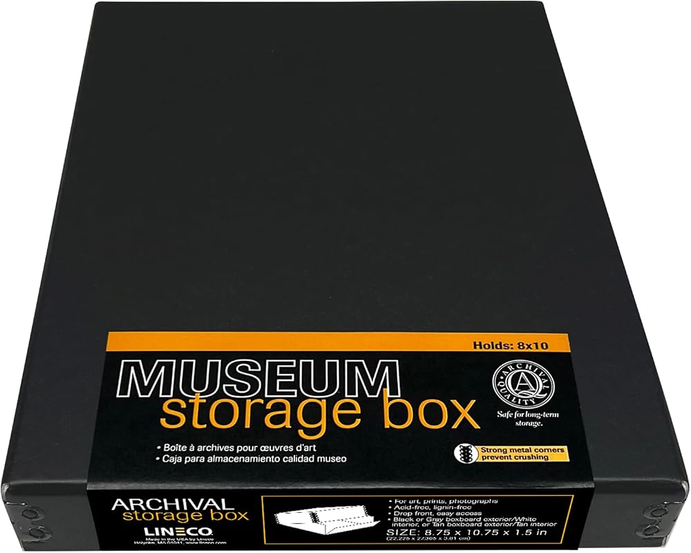 Lineco Museum Archival Storage Box, Black Drop Front Design, Acid-Free Photo and Document Organizer