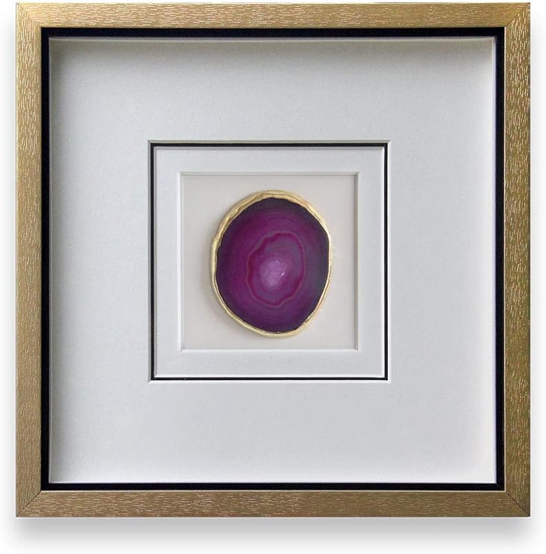 Handmade 40x40cm gold edge agate stone wall art with shadow box frame and front glass