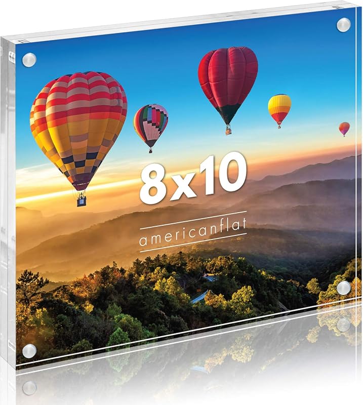 Americanflat 8x10 Acrylic Picture Frame, Double-Sided Magnetic Corners for Desk Display, Microfiber Cloth Included