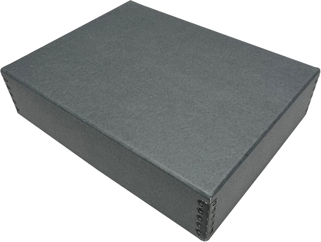 Lineco Museum Archival Drop-Front Storage Box, Acid-Free with Metal Edge, 9.75 x 12.75 x 3 Gray