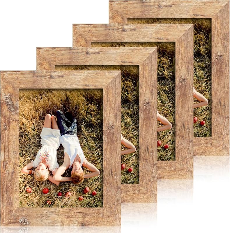 iRahmen 5x7 Picture Frames Set of 4 with Real Glass, Rustic Brown Wood