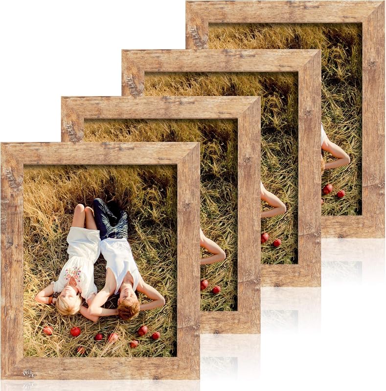 iRahmen 8x10 Picture Frames Set of 4 with Real Glass, Rustic Brown Wood