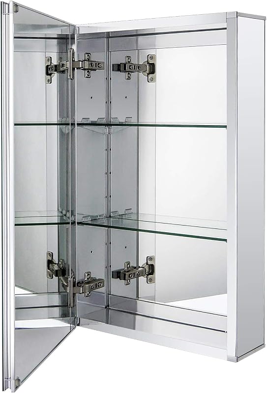 Fundin Aluminum Bathroom Medicine Cabinet with Frameless Double-Sided Mirror Door