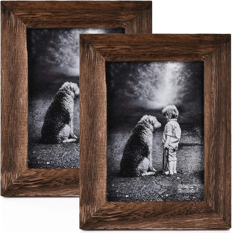 Yaetm 5x7 Distressed Wood Picture Frames Set of 2 with High Definition Glass