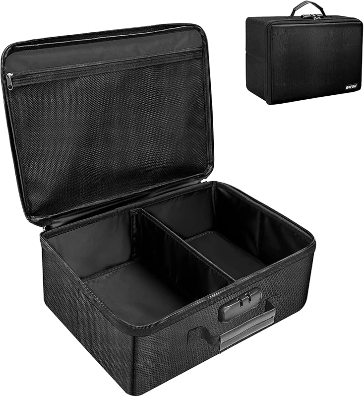 ENGPOW Fireproof Photo Storage Box with Lock, Divider, Mesh Bag and Portable Handle