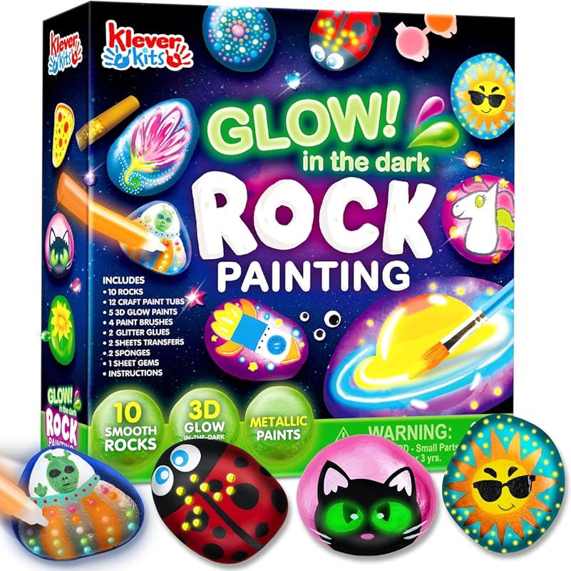 Glow-in-the-Dark Rock Painting Kit for Kids, Ages 6-12, Arts and Craft