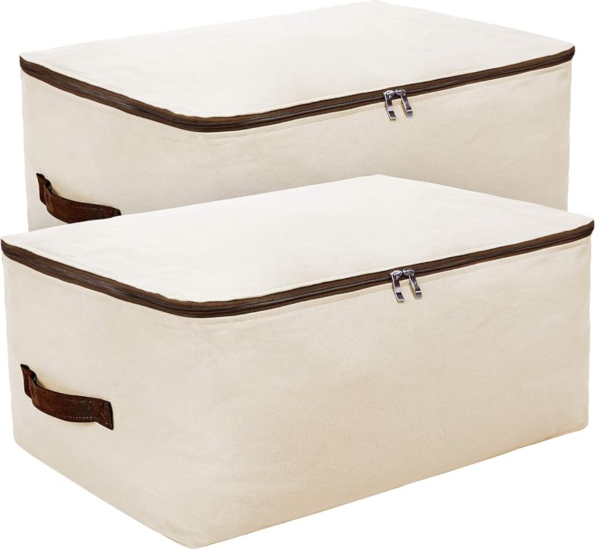 Cotton Breathable Storage Bags Pack of 2 for Blankets, Duvets, Pillows and Sweaters
