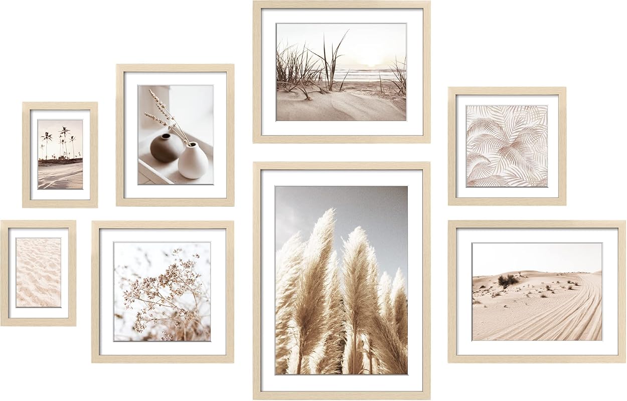 ArtbyHannah 8-Pack Gallery Wall Frame Set with Neutral Pampas Grass Ar