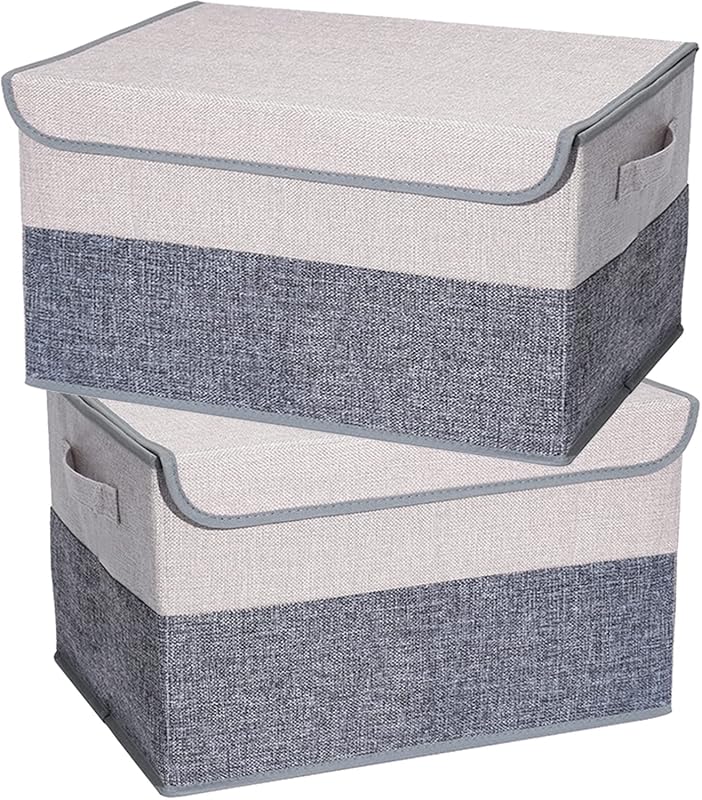 TOJUNE 2-Pack Foldable Storage Cube Bins with Lids, Handles and Stackable 29L Design