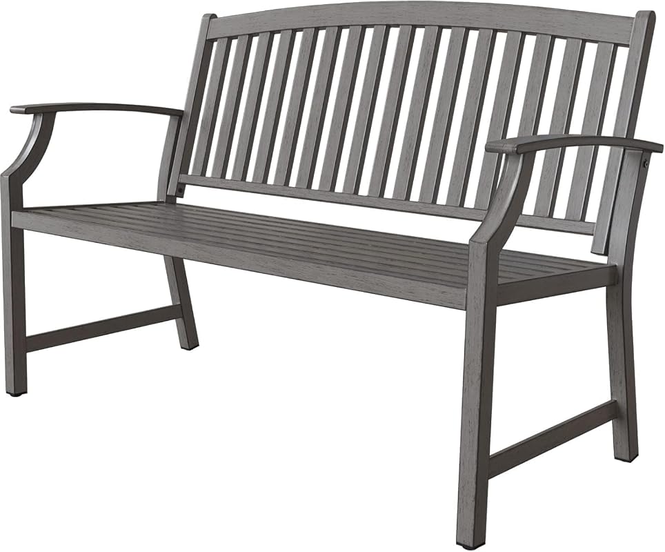 Grand Patio farmhouse outdoor bench with rust-resistant aluminum frame and faux wood grain finish