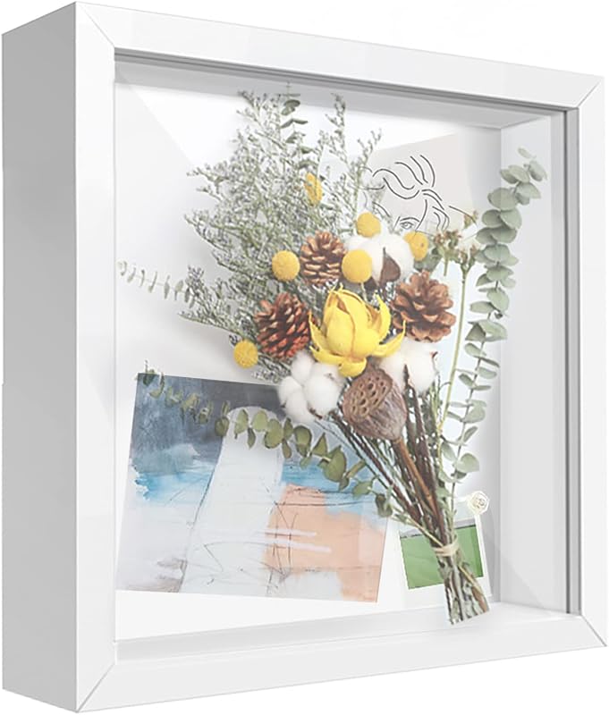 8x8 White Shadow Box Frame with Letter Stickers, 3D Memory Display Case