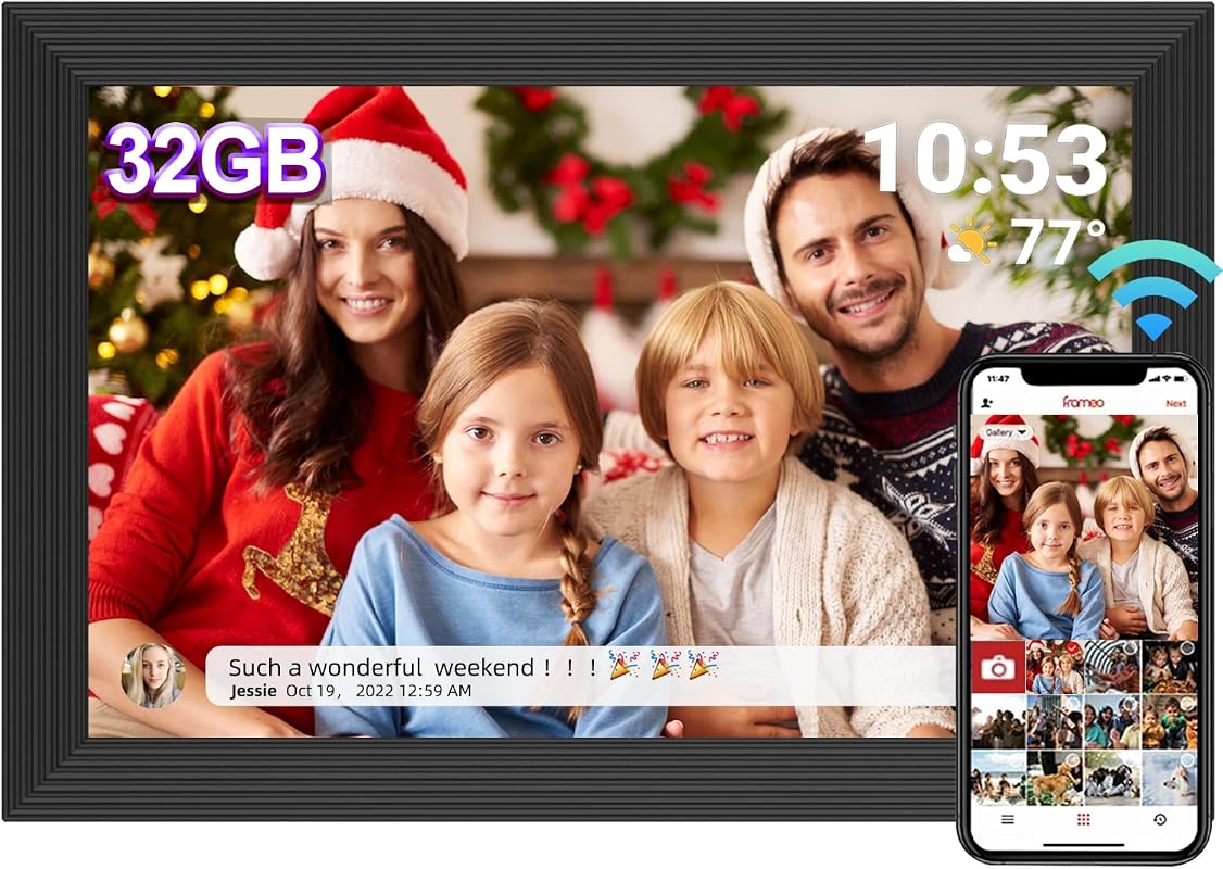 Frameo 10.1 Digital Photo Frame with touch screen, auto-rotate, and wall-mount capability