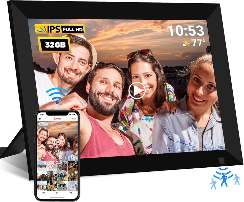 10.1-Inch WiFi Digital Picture Frame, 32GB, IPS Touchscreen, Motion Sensor, Auto-Rotate