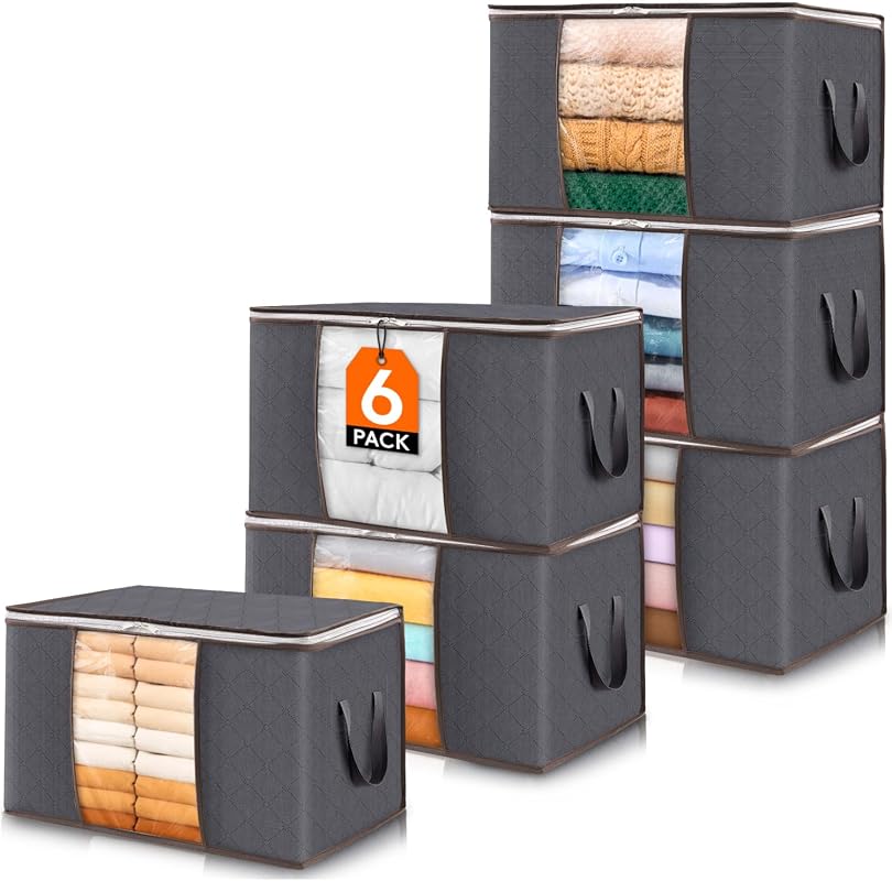Lifewit 6-Pack Foldable Clothes Storage Bags with Clear Window, Reinforced Handles and Zippers