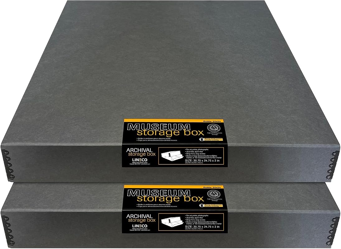 Lineco Museum Archival Storage Box gray 2 pack drop-front case