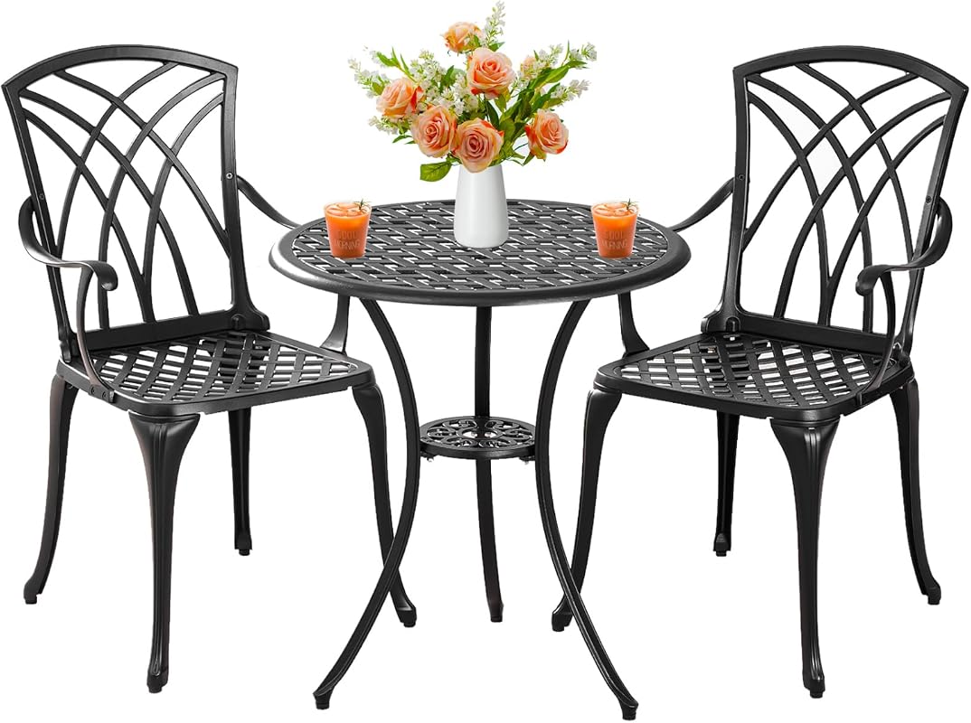 Outdoor 3 piece cast aluminum bistro set with table and 2 chairs