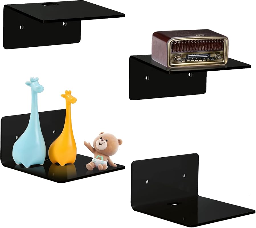 4 pack 4-inch acrylic floating shelves with adhesive or screw mounting