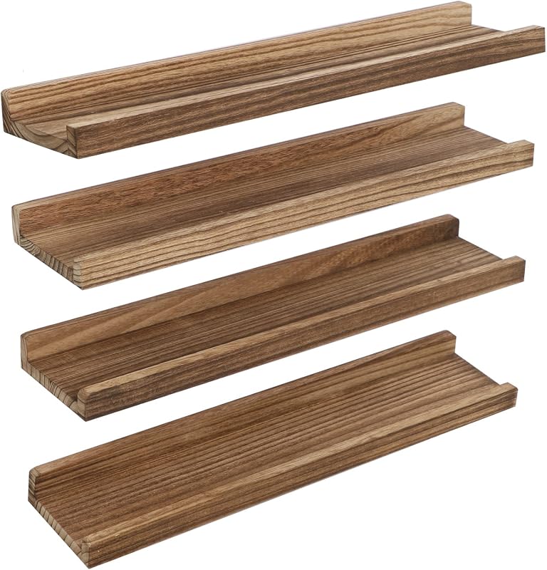 Long Floating Shelves with lip rustic picture ledge set of 4, 60cm wall mounted storage display