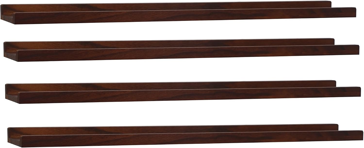 Long floating shelves set of 4 rustic wood picture ledge shelves, dark walnut, 36-inch