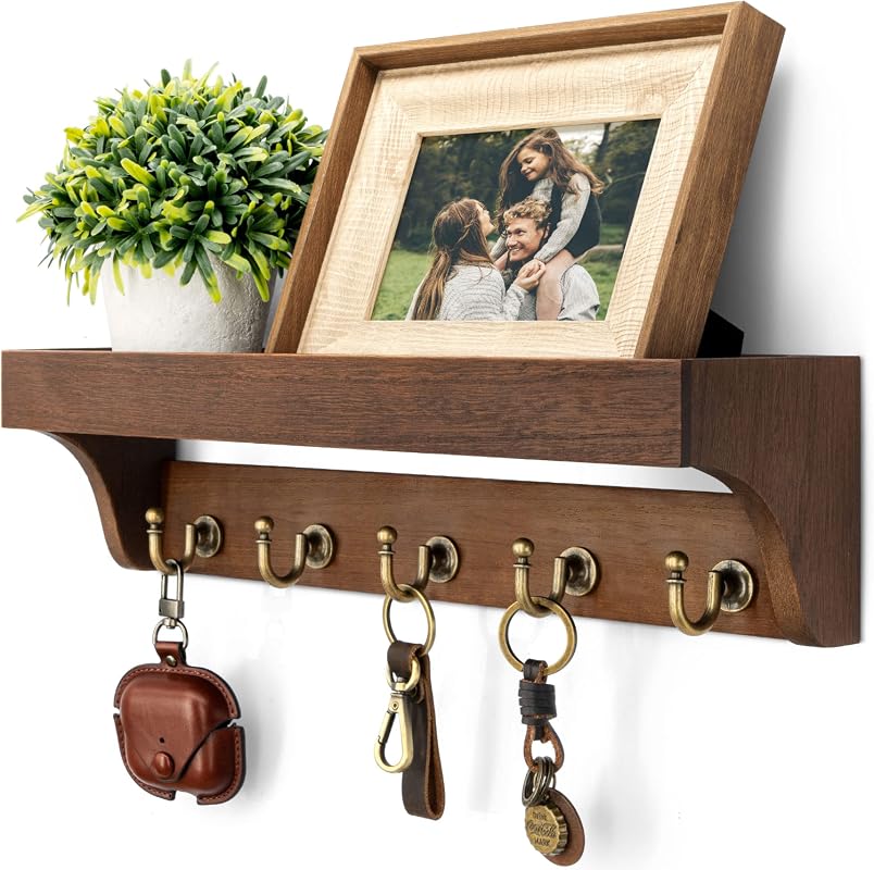 Rebee Vision rustic wood key holder with shelf and five hooks
