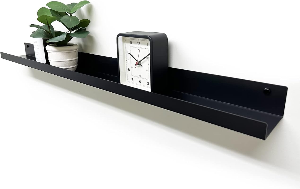 Mitus 36-inch modern industrial metal floating display shelf, black wall-mounted ledge