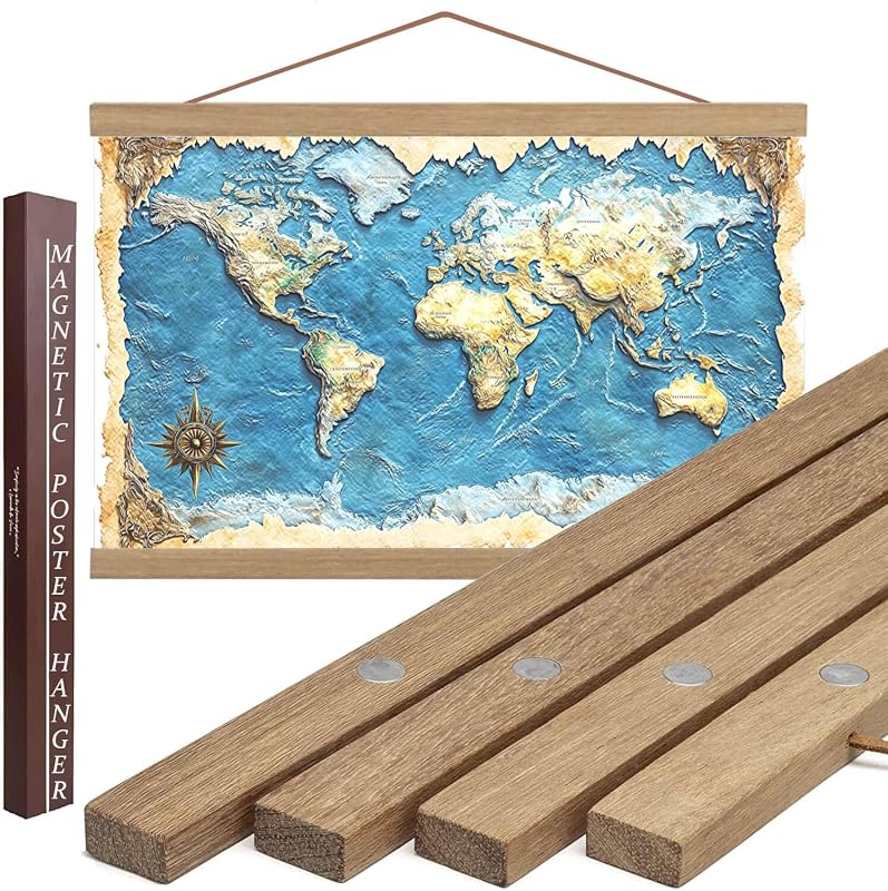 DACRI HOME 50-Inch Teak Wood Magnetic Poster Hanger Frame for Maps, Prints, and Scrolls