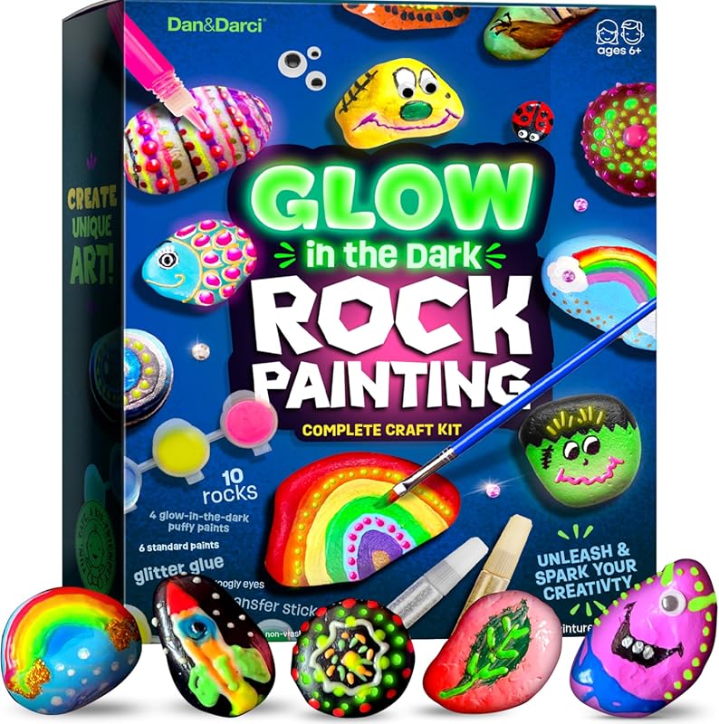 Dan&Darci Glow-in-the-Dark Rock Painting Kit for Kids Ages 6-12