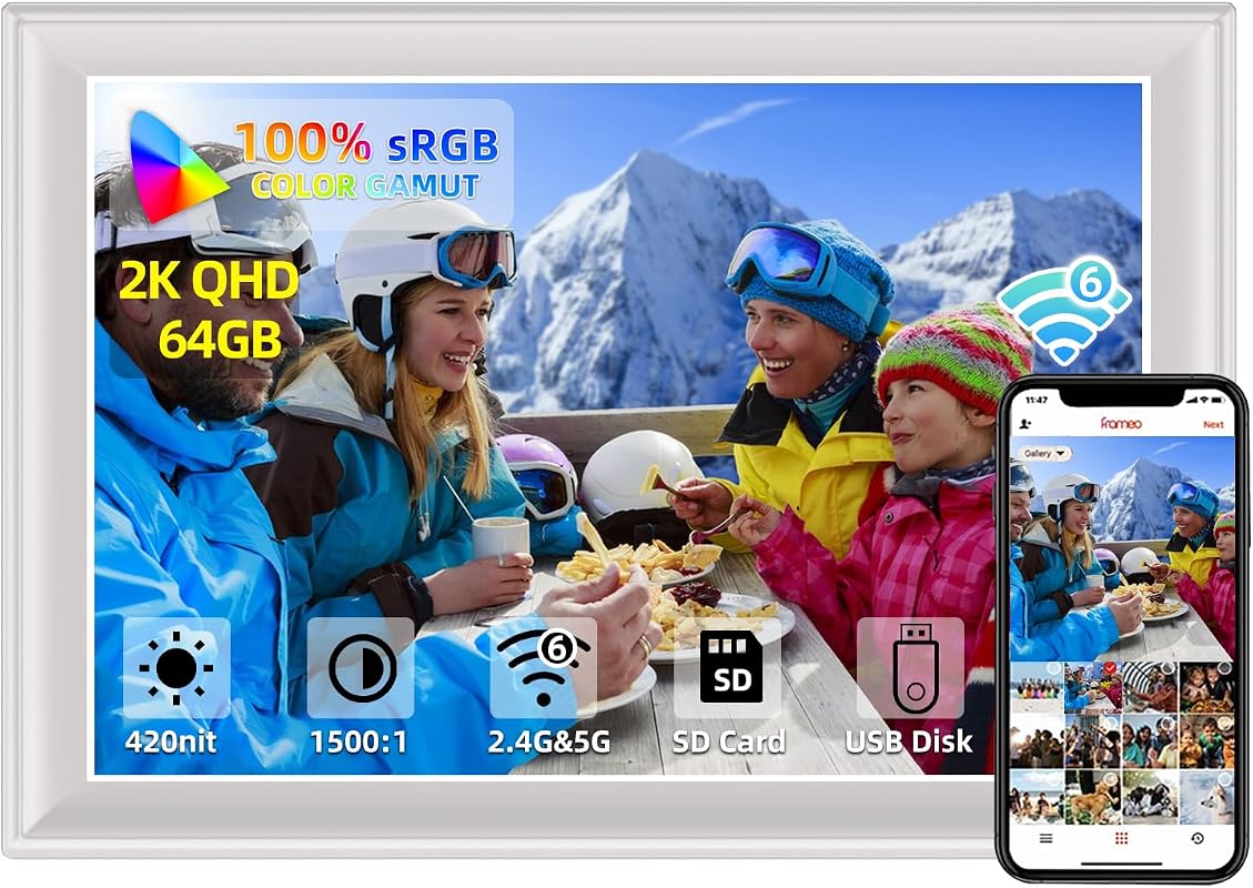 11-inch 2K WiFi6 digital photo frame with 64GB and Frameo app sharing