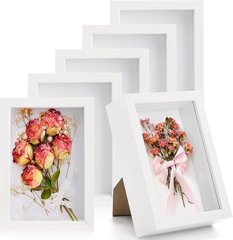 Hacaroa 6-Pack 4x6 Shadow Box Frames, White Wood Memory Display Cases