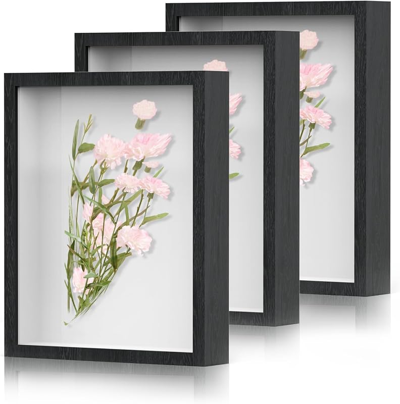 8x10 Black Wood Shadow Box Frame 3-Pack with Glass Display Cases