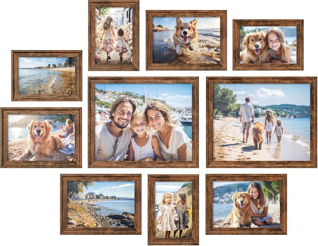 SONGMICS Collage Picture Frames Set of 10 with Mats, Glass, and Nails