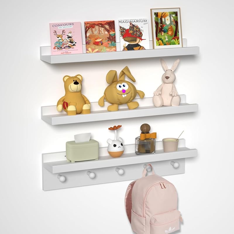 MBYD 24-inch picture ledge floating shelf set with hooks