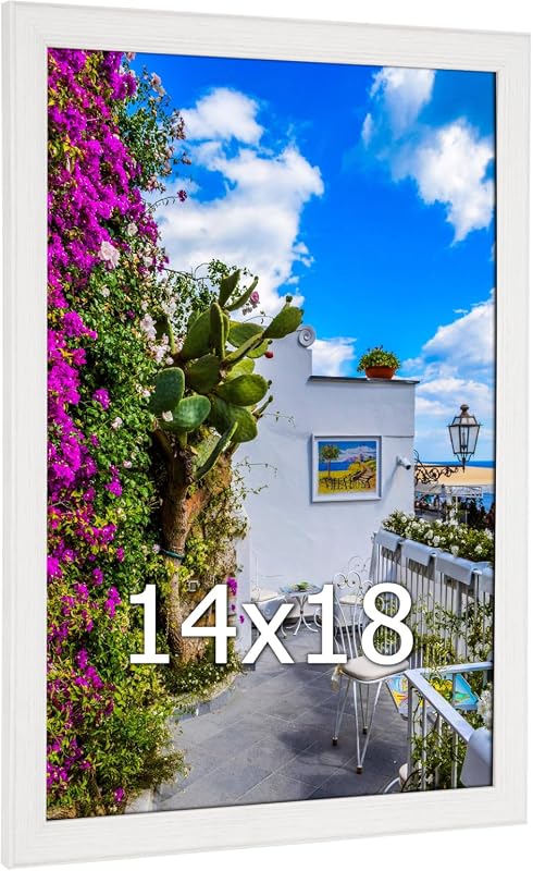 Rustic White 14x18 wood picture frame with HD plexiglass for wall display
