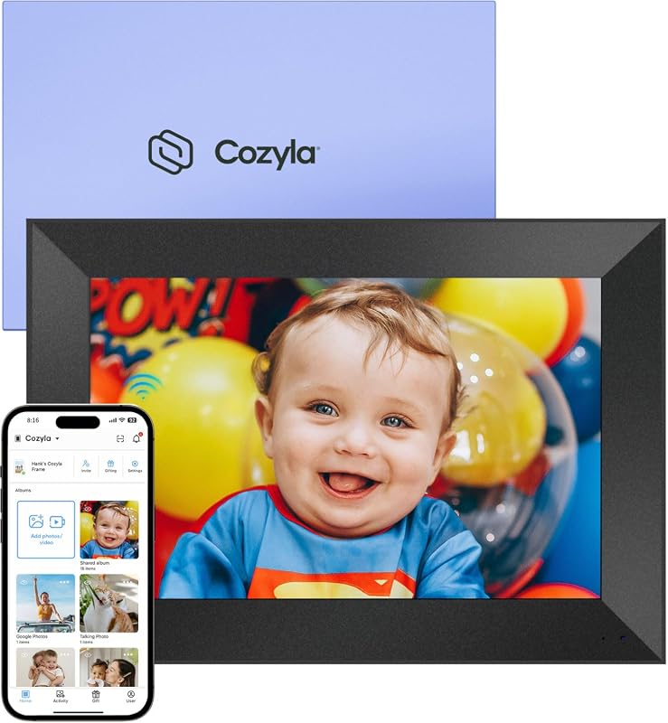 Cozyla 10.1-Inch HD Touchscreen Digital Picture Frame, No Subscription, Unlimited Storage