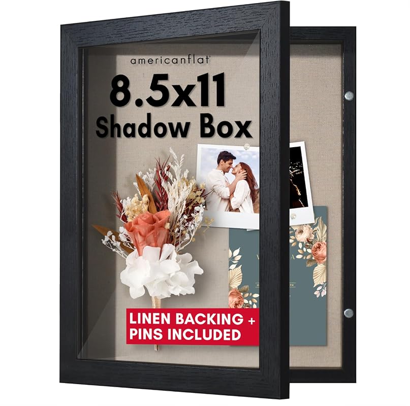 Americanflat Front Opening 8.5x11 Shadow Box Frame with Shatter-Resistant Glass and Black Display Case