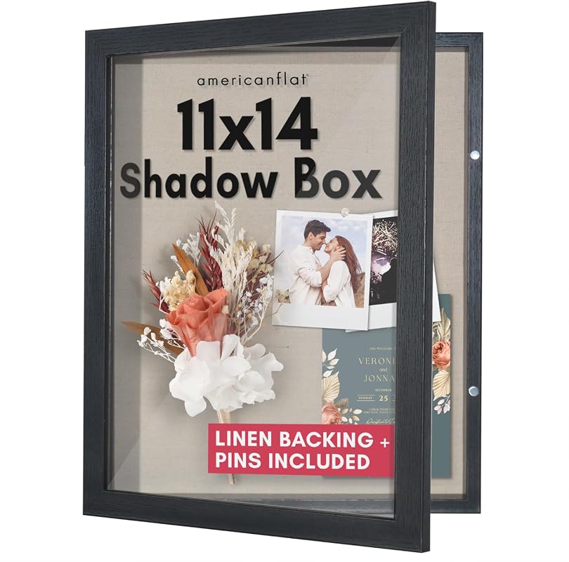 Americanflat 11x14 Black Front Opening Shadow Box Frame with Shatter-Resistant Glass