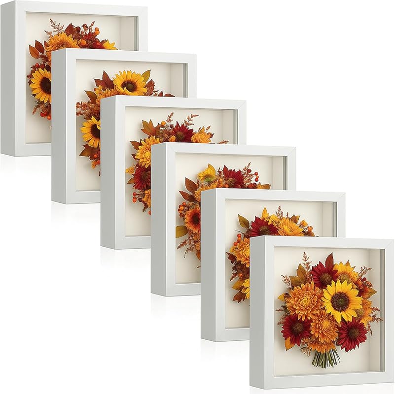 Tuanse 5x5 white shadow box picture frames 6-pack for photos, medals, and memorabilia