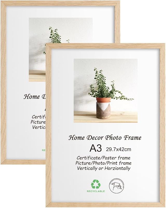 LYYYXGYP A3 Oak Wood Picture Frame 2 Pack, Natural Poster Frames with Plexiglass for Wall Hanging