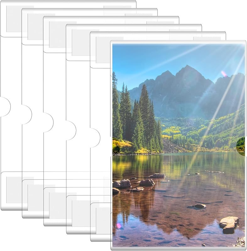 6-Pack 4x6 Acrylic Picture Frames, Clear Frameless Self-Adhesive Wall Displays for Home or Office