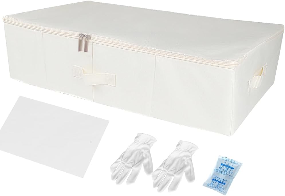 Large Beige Wedding Dress Storage Box with 30 Acid-Free Tissue Papers for Preservation