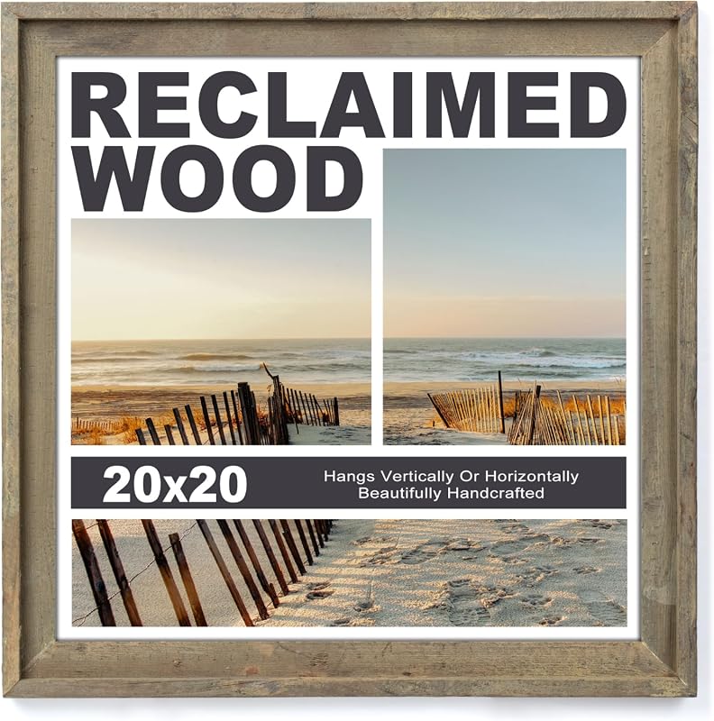 FLYJOE 20x20 rustic poster frame with reclaimed barnwood and tempered glass