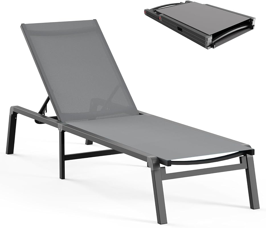 Ciokea aluminum foldable chaise lounge with adjustable backrest for poolside and beach