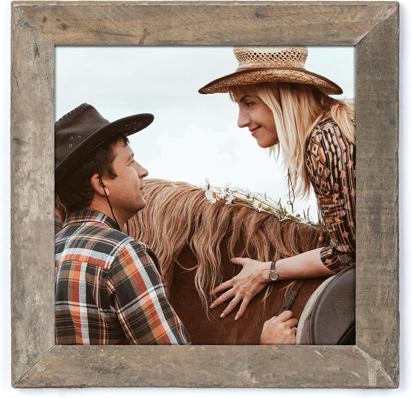 Axeman 12x12 rustic square reclaimed wood picture frame with tempered glass