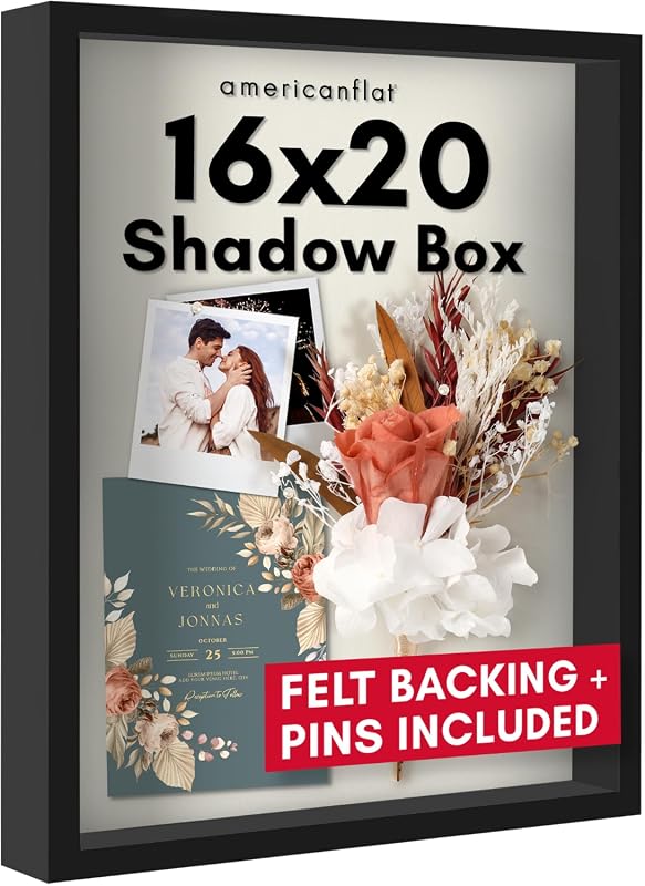 Americanflat Silhouette 16x20 Shadow Box Frame with Polished Plexiglass and Black Felt Back Display Case