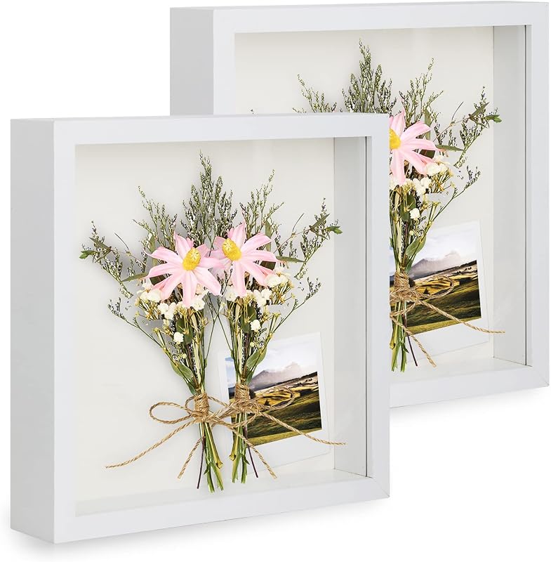 White 5x5 shadow box frame set with real glass and 1.2-inch depth